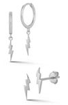 Sphera Milano 14k Gold Plated Sterling Silver Lightening Bolt Earrings Set In Silver