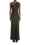 St John Scattered Sequin One Shoulder Gown In Black