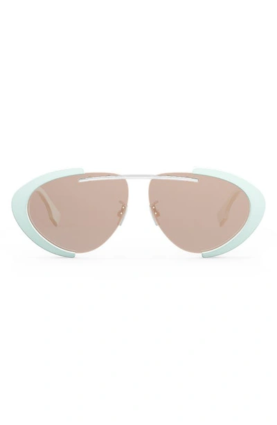 Fendi Land 59mm Geometric Sunglasses In Light Blue / Bordeaux Mirror