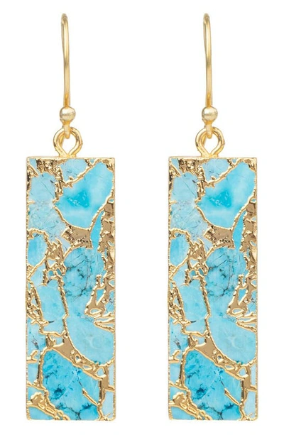 SAACHI SAACHI 18K GOLD PLATED MOJAVE TURQUOISE RECTANGLE DROP EARRINGS