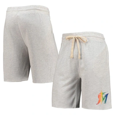 CONCEPTS SPORT CONCEPTS SPORT OATMEAL MIAMI MARLINS MAINSTREAM LOGO TERRY TRI-BLEND SHORTS