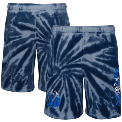 Outerstuff Kids' Youth Navy Dallas Mavericks Santa Monica Tie-dye Shorts In White