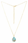 Saachi 18k Gold Plated Mojave Turquoise Teardrop Pendant Necklace In Turquoise
