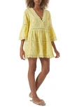 Melissa Odabash Victoria Crochet-trimmed Broderie Anglaise Cotton-voile Kaftan In Yellow