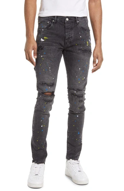 Purple Brand Paint Splatter Ripped Knee Skinny Jeans In Black Reflective Repair Paint