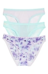 On Gossamer Mesh Hip Bikinis, Set Of 3 In Island Paradise/orchid Blooms/violet Dreams