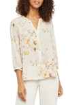 Nydj Three Quarter Sleeve Printed Pintucked Back Blouse In Oasis Garden