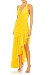 MAC DUGGAL RUCHED ASYMMETRIC CHIFFON DRESS