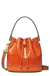 Tory Burch T Monogram Patent Leather Bucket Bag In Spring Spice