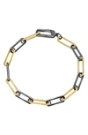 Crislu Two-tone Cubic Zirconia Paperclip Chain Bracelet In Gold & Black Rhodium