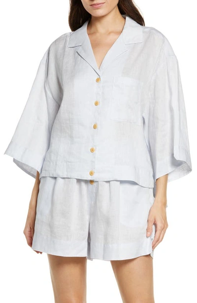 Homebodii Riviera Linen Short Pajamas In Eggshell Blue