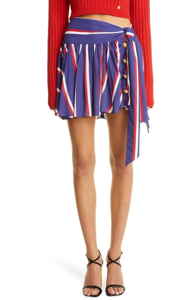 Balmain Short Pleated Skirt With Red And Blue Stripes In Multicolor