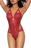 DREAMGIRL STRAPPY OPEN GUSSET GALLOON LACE TEDDY