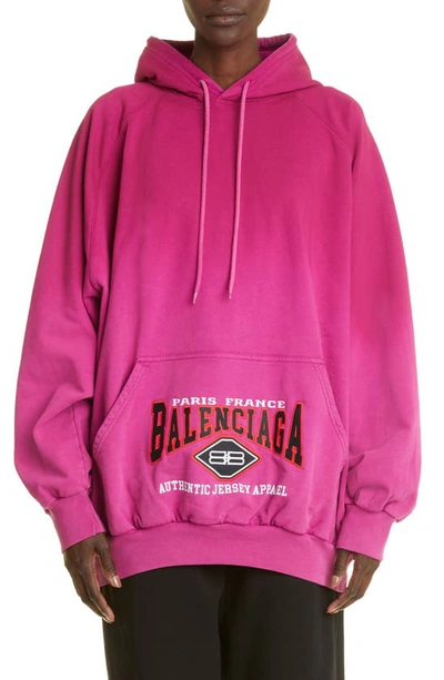 Balenciaga Oversized Embroidered Ombré Cotton-jersey Hoodie In Dark Fuchsia W