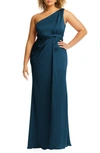 Dessy Collection One-shoulder Satin Gown In Atlantic Blue