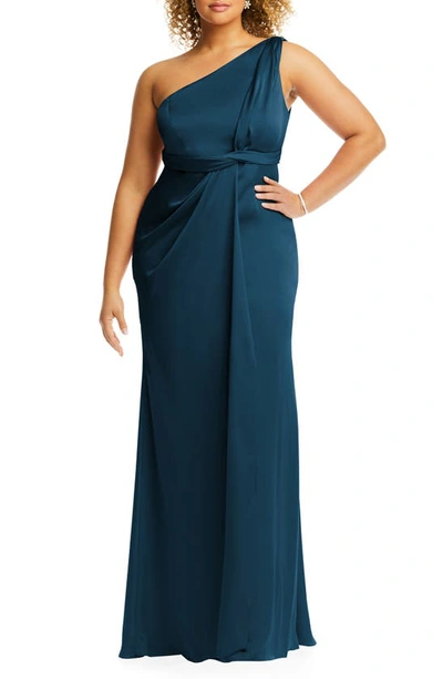 Dessy Collection One-shoulder Satin Gown In Blue