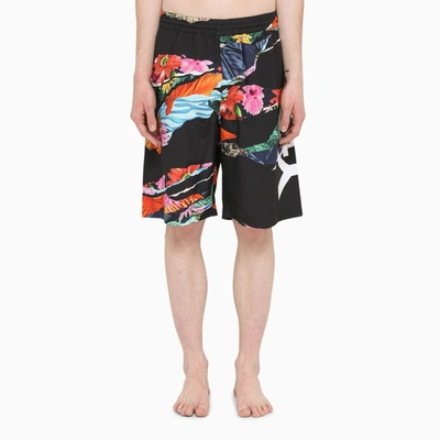 Y-3 BLACK FLORAL-PRINT SWIM SHORTS 