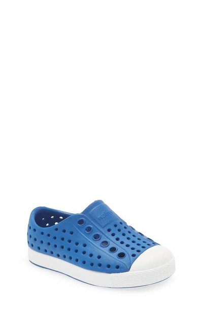 Native Shoes Kids' Jefferson Water Friendly Slip-on Vegan Trainer In Victoria Blue/ Shell White