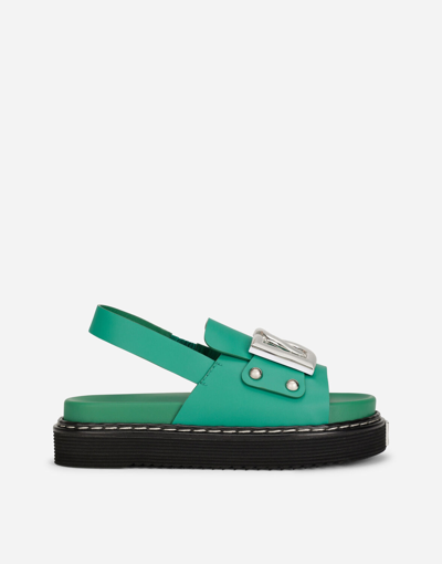 Dolce & Gabbana Calfskin Sandals With Dg Logo In Green