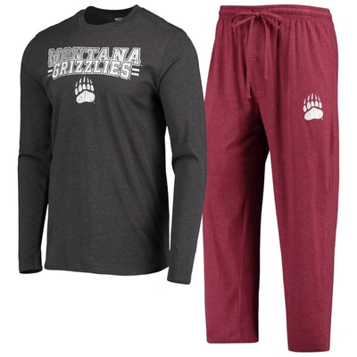 Concepts Sport Maroon/heathered Charcoal Montana Grizzlies Meter Long Sleeve T-shirt & Pants Sleep S In Maroon,heathered Charcoal
