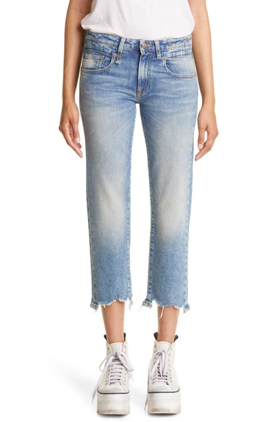 R13 Chewed Hem Crop Straight Leg Jeans In Howell Indigo