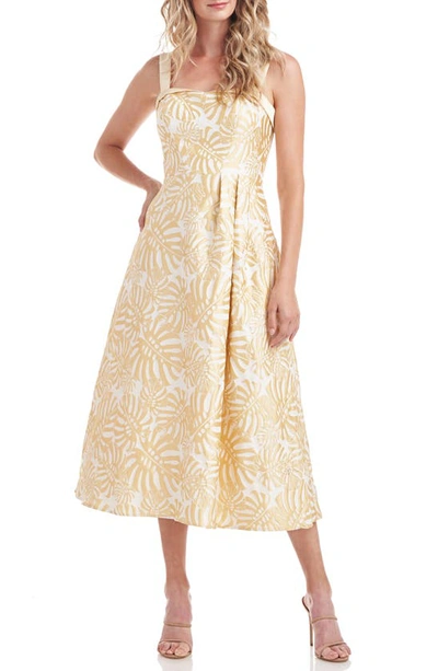 Kay Unger Liv Palm Leaf Print Cocktail Dress In Butter
