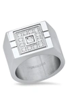 HMY JEWELRY HMY JEWELRY STAINLESS STEEL SIMULATED DIAMOND SIGNET STATEMENT RING