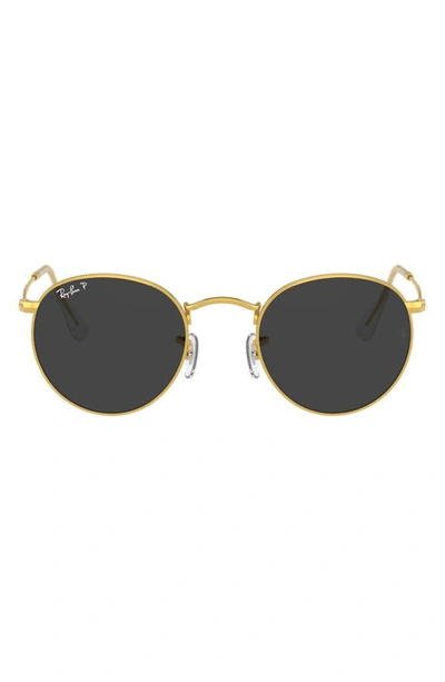 Ray Ban 47mm Small Polarized Round Sunglasses In Gold/ Black