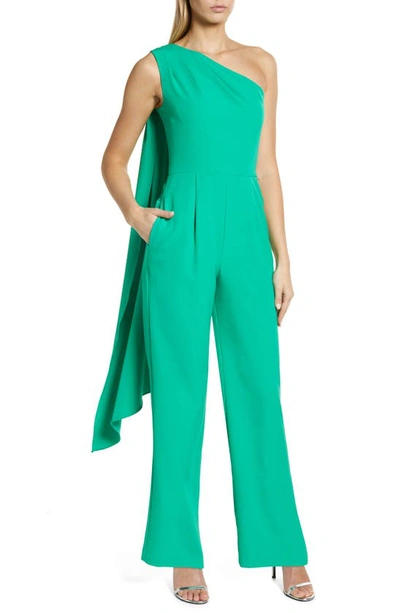 Vince Camuto Petite Draped One-shoulder Jumpsuit In Green