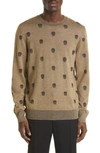 Alexander Mcqueen Skull Jacquard Virgin Wool Sweater In Beige/ Black