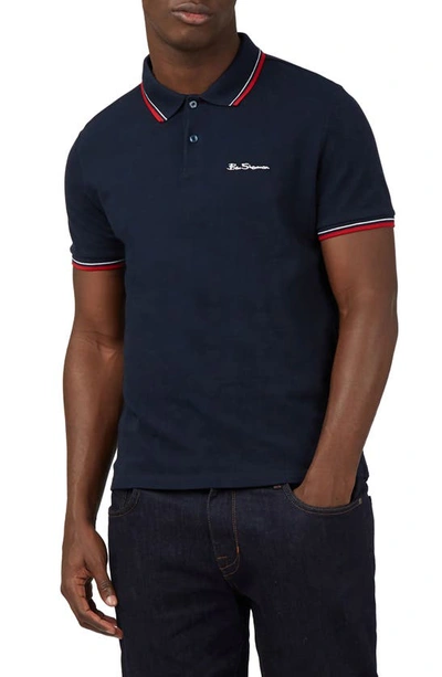 Ben Sherman Signature Tipped Organic Cotton Piqué Polo In Blue