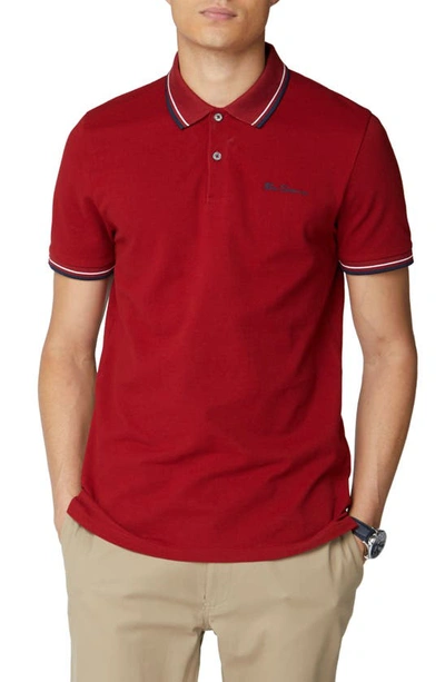 Ben Sherman Signature Tipped Organic Cotton Piqué Polo Shirt In Red