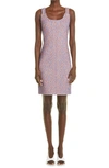 St John Shimmer Tweed Dress With Button Detail In Blue Orange
