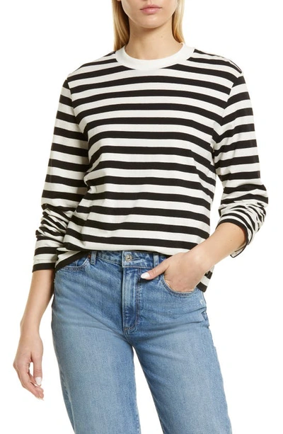 & Other Stories Stripe Long Sleeve Cotton Knit Top In Beige/ White Stripe