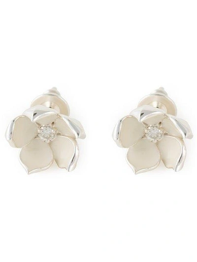 Shaun Leane Sterling Silver Cherry Blossom Diamond And Enamel Stud Earrings In White