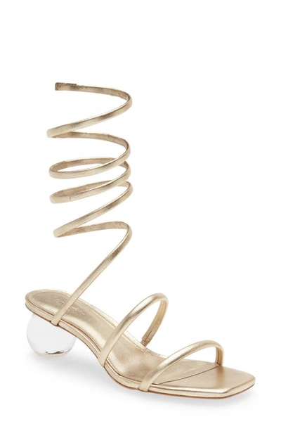 Cult Gaia Freya Metallic Leather Ankle-wrap Sandals In Champagne