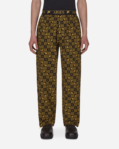 Aries Fila Logo Print Slacker Pants In Black