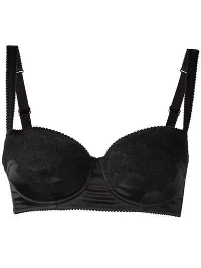 Dolce & Gabbana Lace-trimmed Silk-blend Satin Balconette Bra In Black