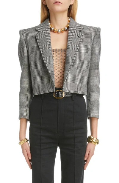 Saint Laurent Cropped Wool-blend Tweed Jacket In Nero