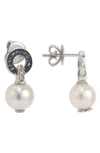 Suzy Levian Sterling Silver Pearl Drop Earrings In Blue