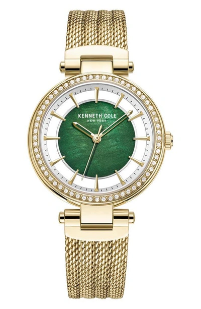 Kenneth Cole Transparency Mother-of-pearl Dial Mesh Strap Watch, 34mm In Gold