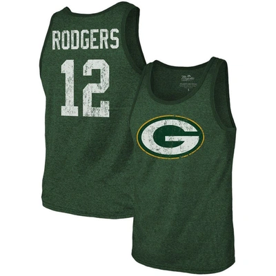 MAJESTIC FANATICS BRANDED AARON RODGERS GREEN GREEN BAY PACKERS NAME & NUMBER TRI-BLEND TANK TOP