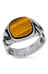 HMY JEWELRY STAINLESS STEEL TIGER'S EYE STATEMENT RING