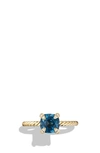 David Yurman Women's Châtelaine Ring With Gemstone & Diamonds In 18k Yellow Gold/7mm In Gold/ Hampton Blue Topaz