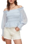 Allsaints Lara Off The Shoulder Top In Purple
