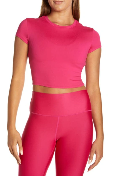 Alo Yoga Adapt Alosoft Short Sleeve Crop Top In Magenta Crush