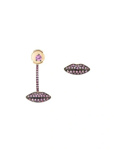 Delfina Delettrez 18kt Gold Lips Piercing Sapphire Earring In Metallic