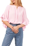 Vince Camuto Ruffle Sleeve Split Neck Blouse In Pink Horizon