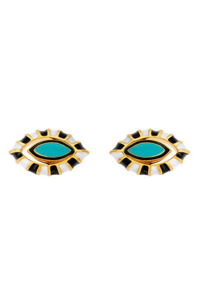 Nevernot Women's Life In Colour 14k Yellow Gold Enameled Topaz Eye Earrings In Blue