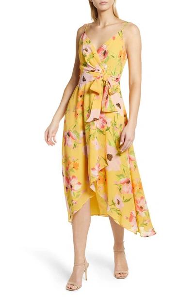 Vince Camuto Floral High-low Chiffon Dress In Yellow